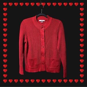 Alia Petite S Red Button-Up Sweater